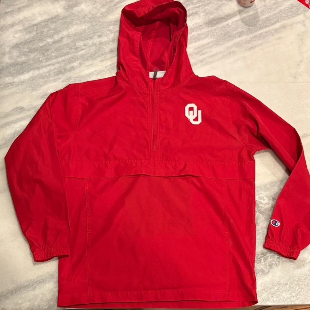 Boys Champion Red university of Oklahoma OU windbreaker Jacket YXL